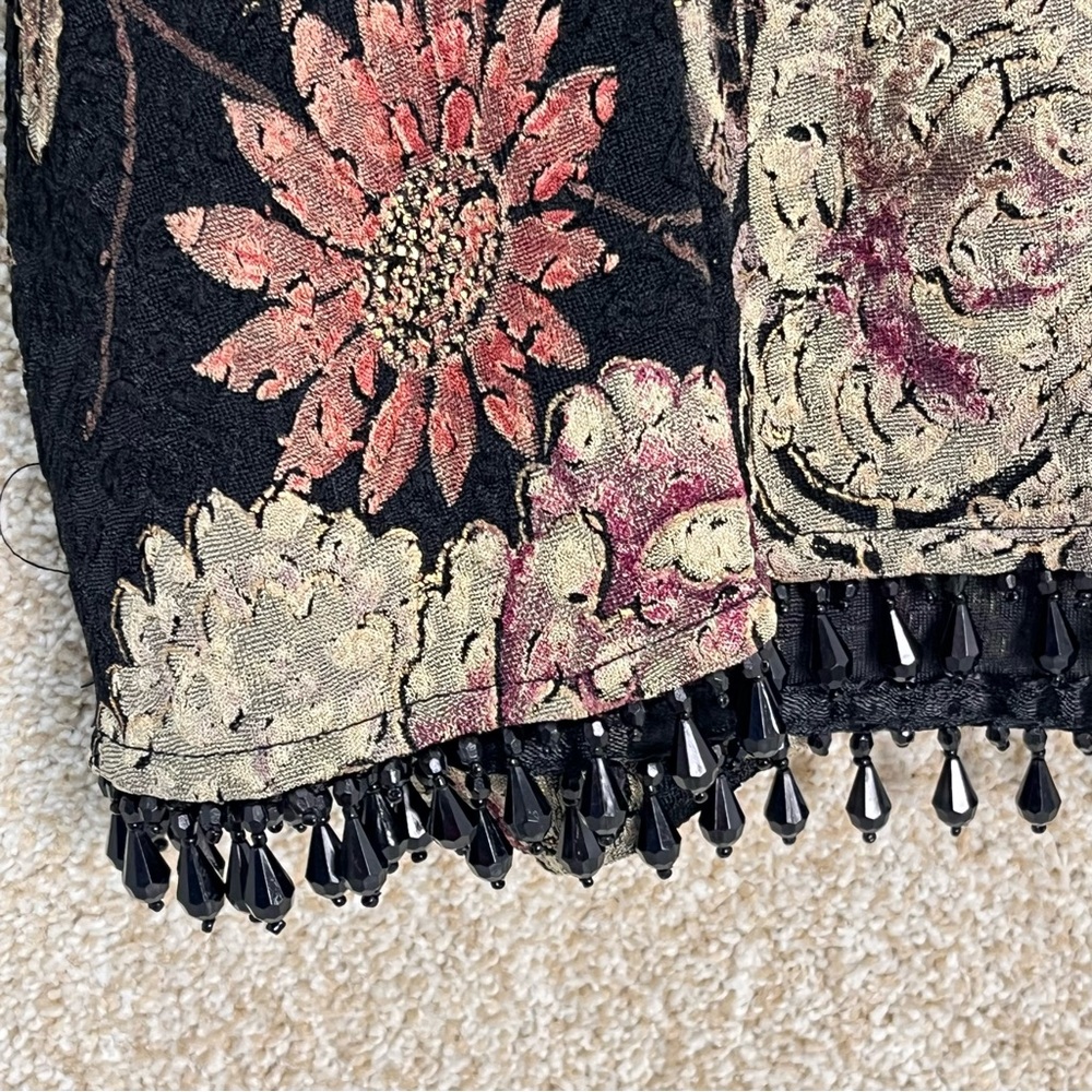 Vintage Y2K MSK Women's Black Floral top beading shoulder pads‎ ruched v neck - Picture 8 of 16